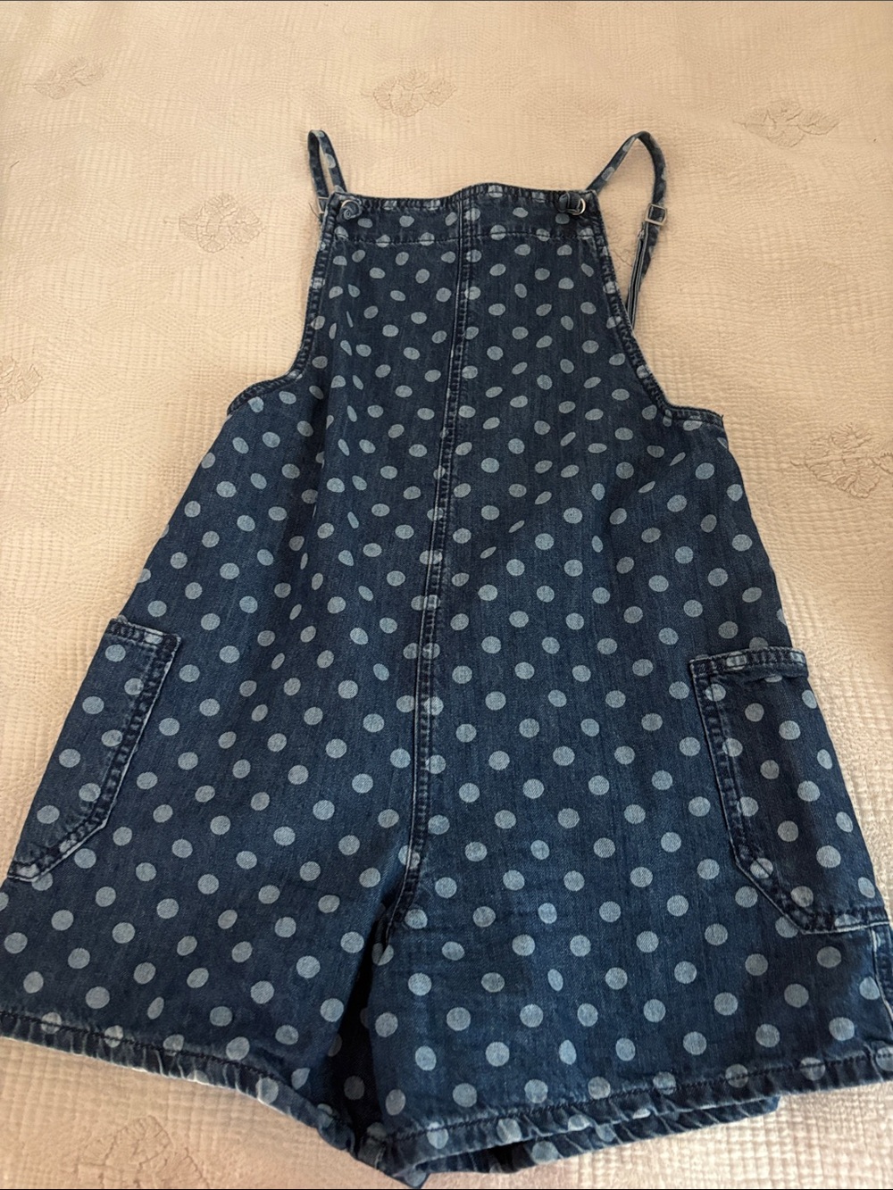 BDG Navy Polka Dot Denim Shortalls/Romper